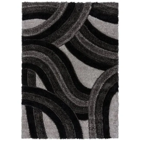 Hand Carved Area Rug - Black, Polyester