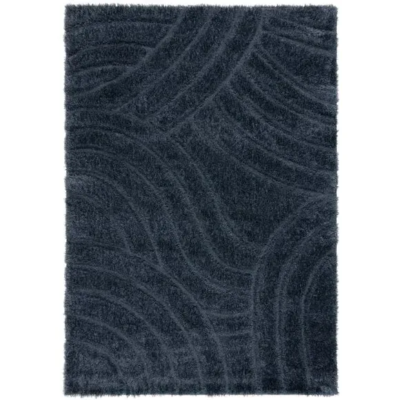 Hand Carved Area Rug - Blue, Polyester