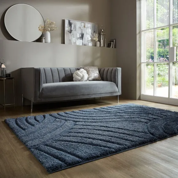 Hand Carved Area Rug - Blue, Polyester