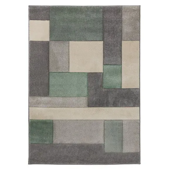 Hand Carved Check Rug - Cosmos Mint