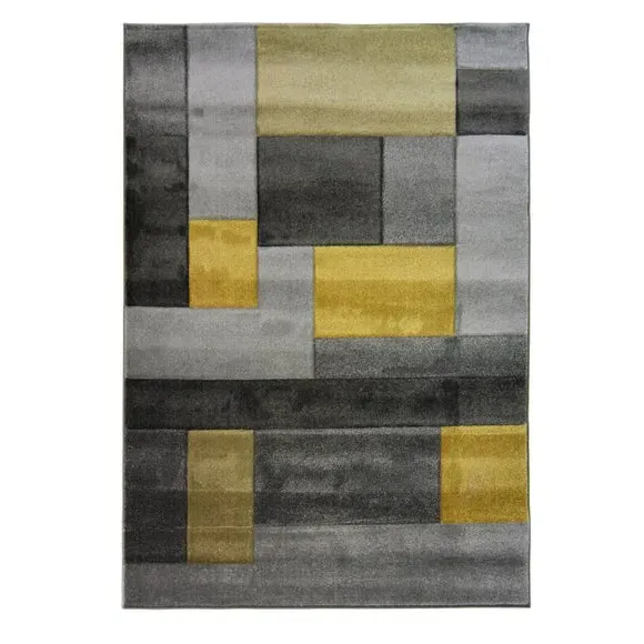 Hand Carved Check Rug - Ochre