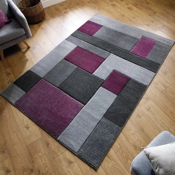 Hand Carved Check Rug - Purple