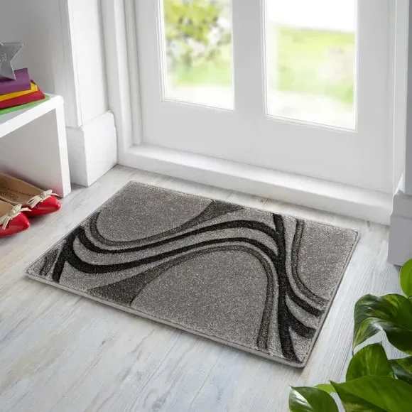 Hand Carved Doormat with Swirl Design - Charcoal image