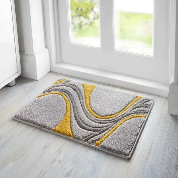 Hand-Carved Doormat with Swirl Design - Ochre