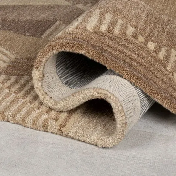 Hand-Carved Rug with High Low Effect - Natural, Wool