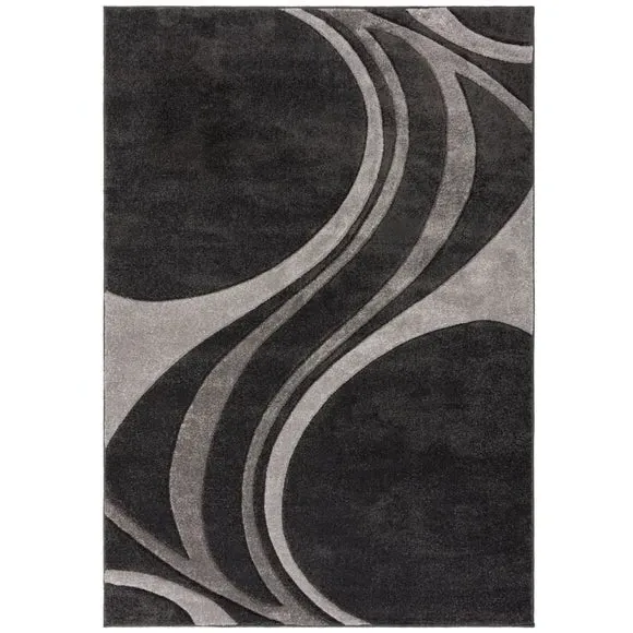 Hand Carved Rug with Swirl Design - Black