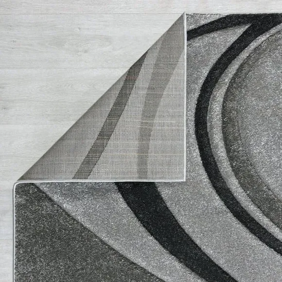 Hand Carved Rug with Swirl Design - Charcoal