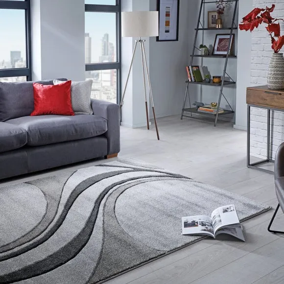 Hand Carved Rug with Swirl Design - Charcoal image