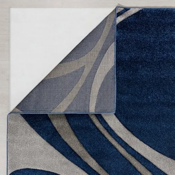 Hand Carved Rug with Swirl Design - Navy