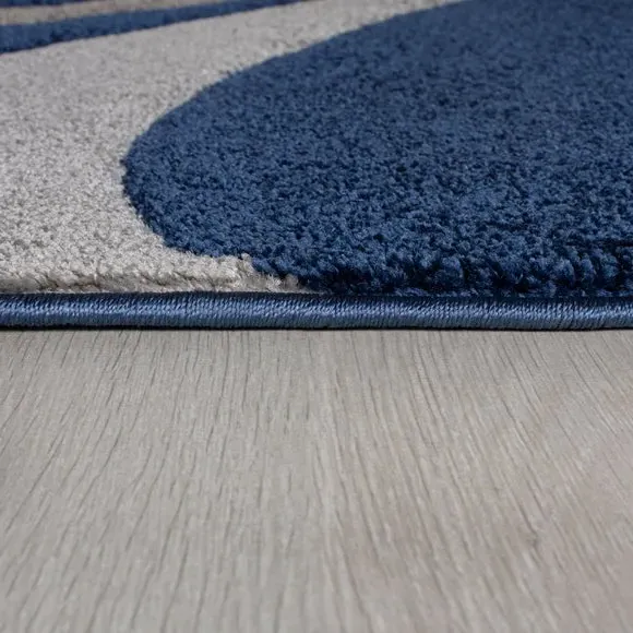 Hand Carved Rug with Swirl Design - Navy
