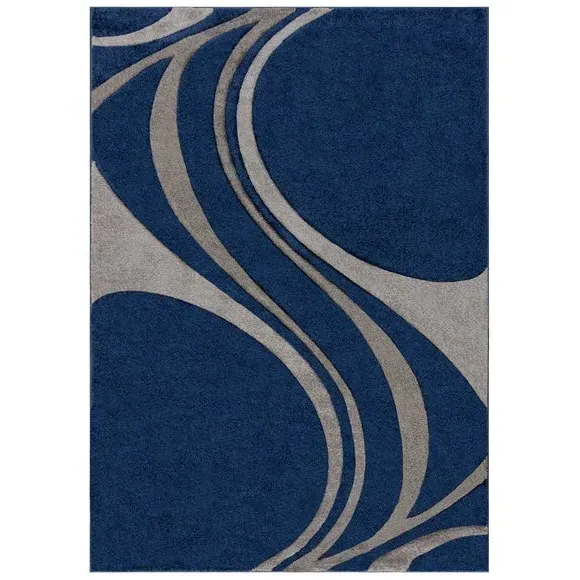Hand Carved Rug with Swirl Design - Navy