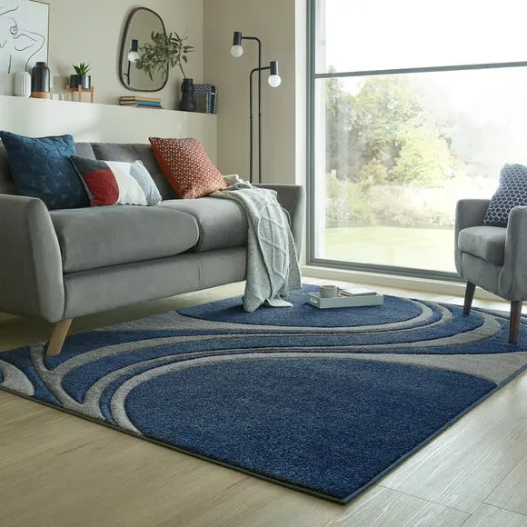 Hand Carved Rug with Swirl Design - Navy
