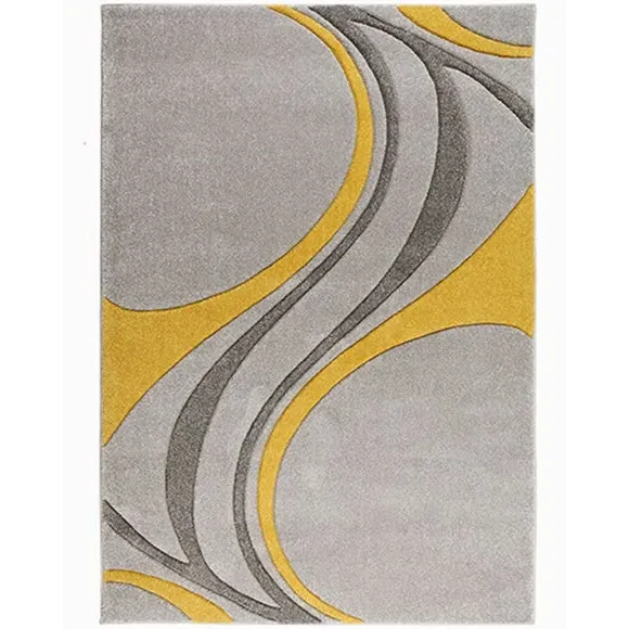 Hand Carved Rug with Swirl Design - Ochre