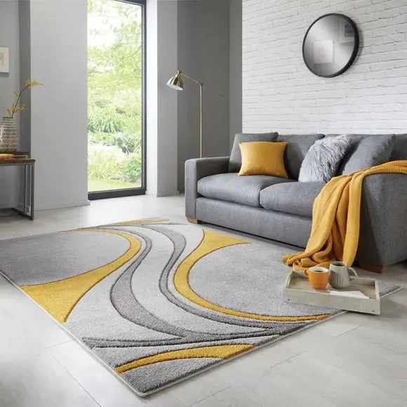 Hand Carved Rug with Swirl Design - Ochre