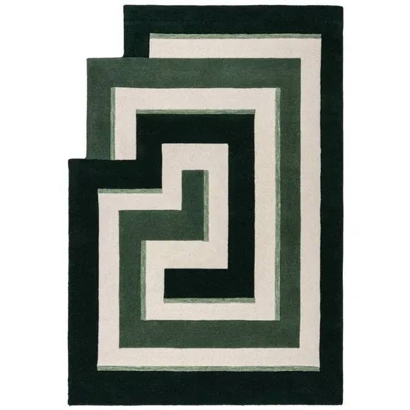 Hand Carved Wool Rug - Green, Wool