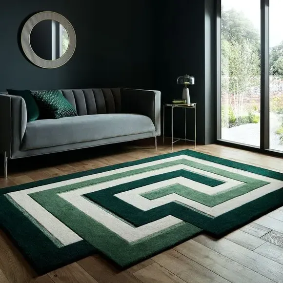 Hand Carved Wool Rug - Green, Wool image