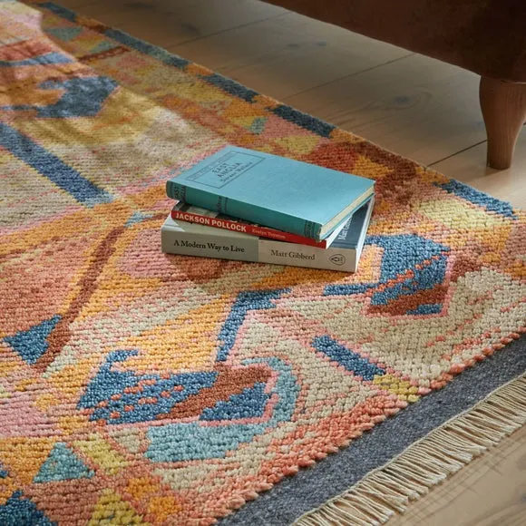 Hand-Knotted Abstract Rug - Multicoloured, Wool