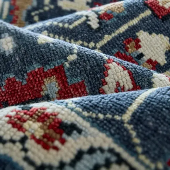 Hand-Knotted Floral Rug - Blue, Wool