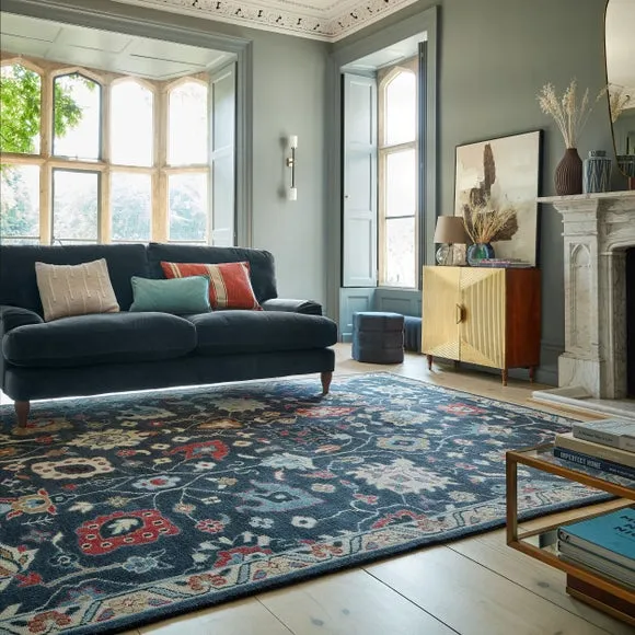 Hand-Knotted Floral Rug - Blue, Wool image