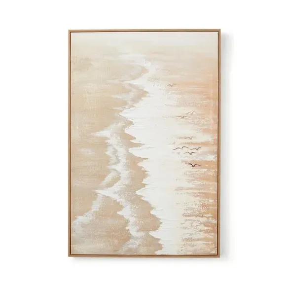 Hand Painted Framed Canvas - Natural, Wood