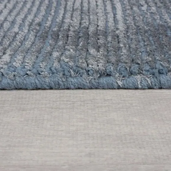 Hand Tufted Rug with Ribbed Texture - Blue, Wool