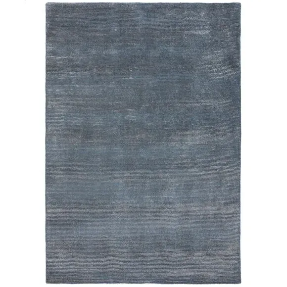 Hand Tufted Rug with Ribbed Texture - Blue, Wool