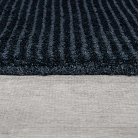 Hand Tufted Rug with Ribbed Texture - Blue, Wool