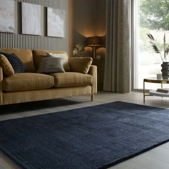 Hand Tufted Rug with Ribbed Texture - Blue, Wool image