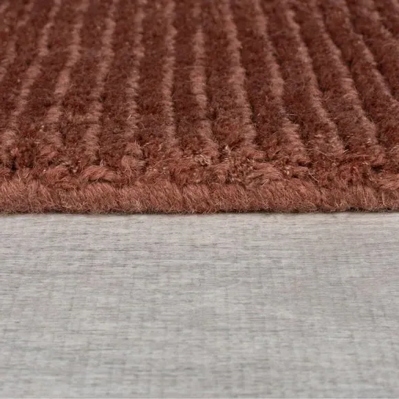 Hand Tufted Rug with Ribbed Texture - Clay, Wool