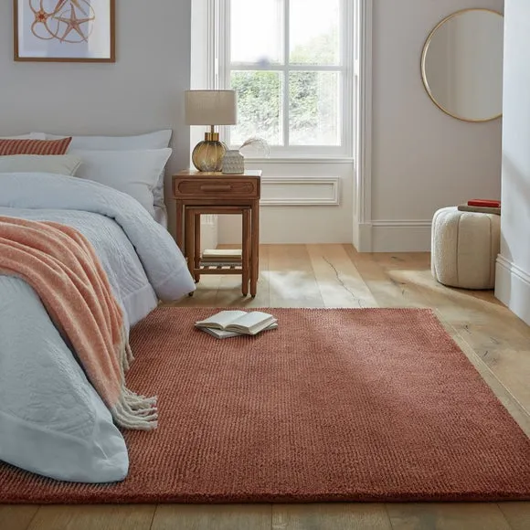 Hand Tufted Rug with Ribbed Texture - Clay, Wool