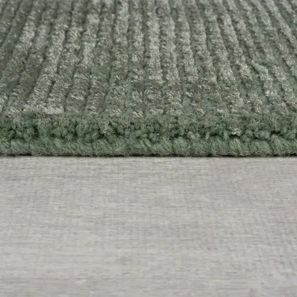 Hand Tufted Rug with Ribbed Texture - Green, Wool