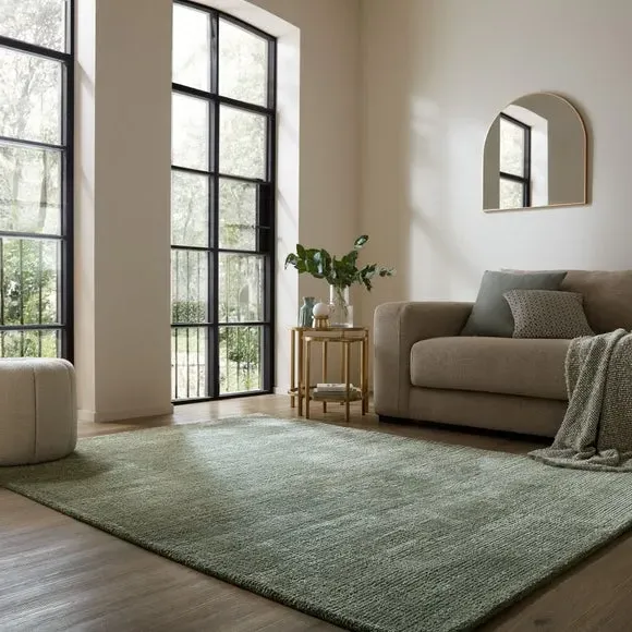 Hand Tufted Rug with Ribbed Texture - Green, Wool