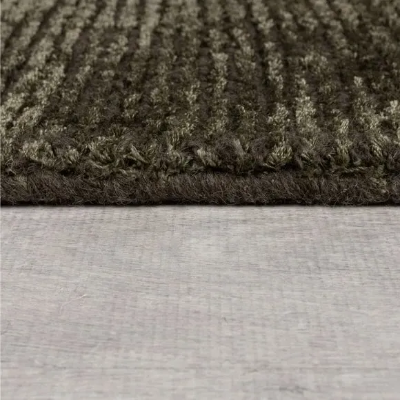 Hand Tufted Rug with Ribbed Texture - Khaki, Wool