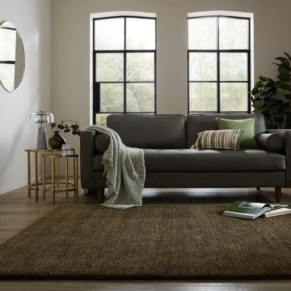 Hand Tufted Rug with Ribbed Texture - Khaki, Wool