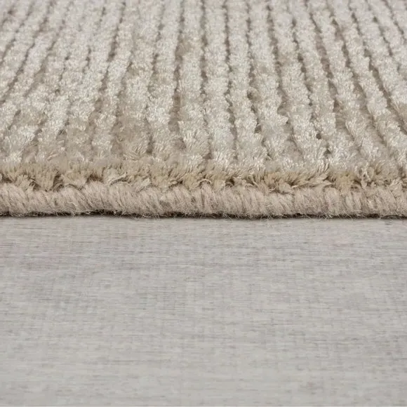 Hand Tufted Rug with Ribbed Texture - Natural, Wool