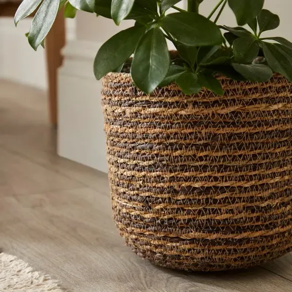 Hand Woven Plant Pot - Brown, Seagrass