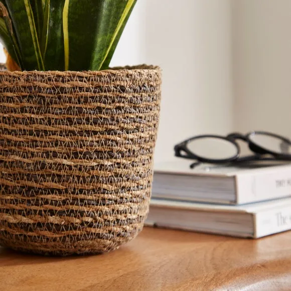 Hand Woven Plant Pot - Brown, Seagrass