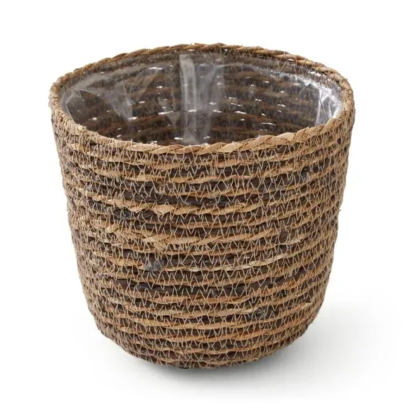 Hand Woven Plant Pot - Brown, Seagrass