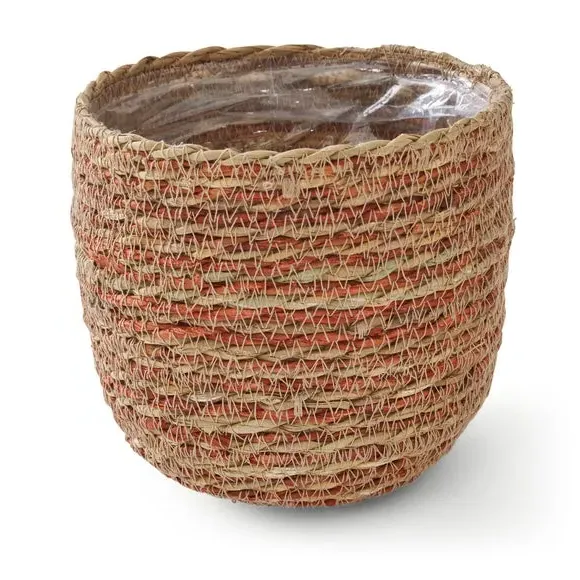 Hand Woven Plant Pot - Orange, Seagrass