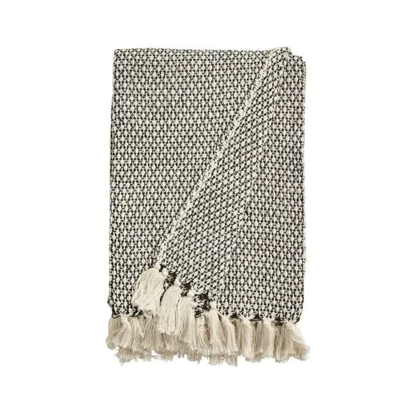 Hand-Woven Throw Blanket with Tassels - Black image
