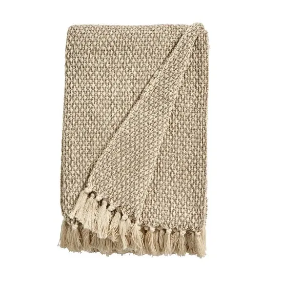 Hand-Woven Throw Blanket with Tassels - Pebble