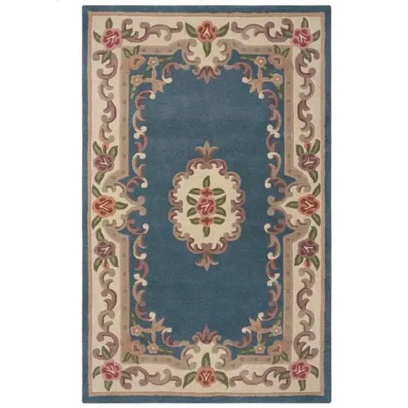 Handcrafted Aubusson Rug - Blue, Wool