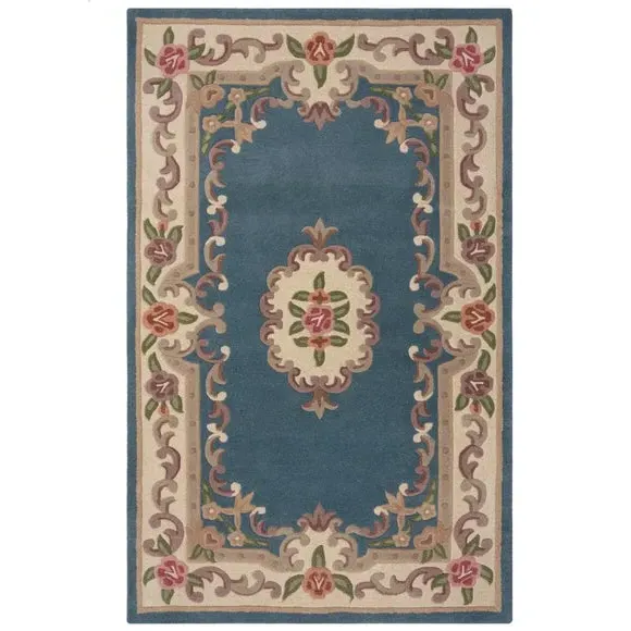 Handcrafted Aubusson Rug - Blue, Wool