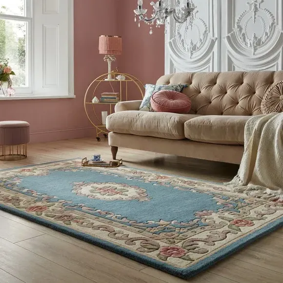 Handcrafted Aubusson Rug - Blue, Wool image