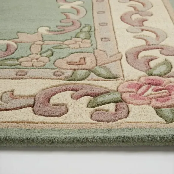 Handcrafted Aubusson Rug - Green, Wool