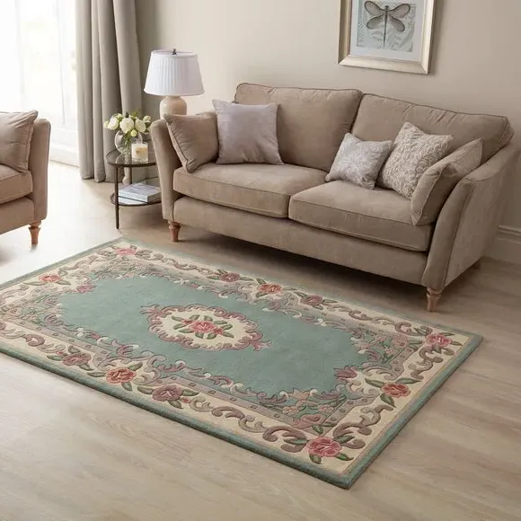 Handcrafted Aubusson Rug - Green, Wool