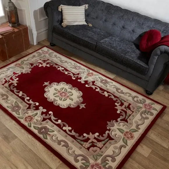Handcrafted Aubusson Rug - Red, Wool