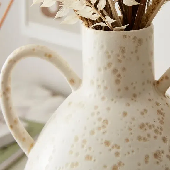 Handled Vase with Reactive Glaze - Cream, Ceramic