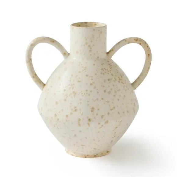 Handled Vase with Reactive Glaze - Cream, Ceramic