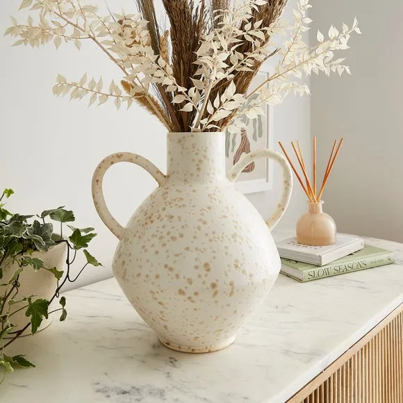 Handled Vase with Reactive Glaze - Cream, Ceramic image